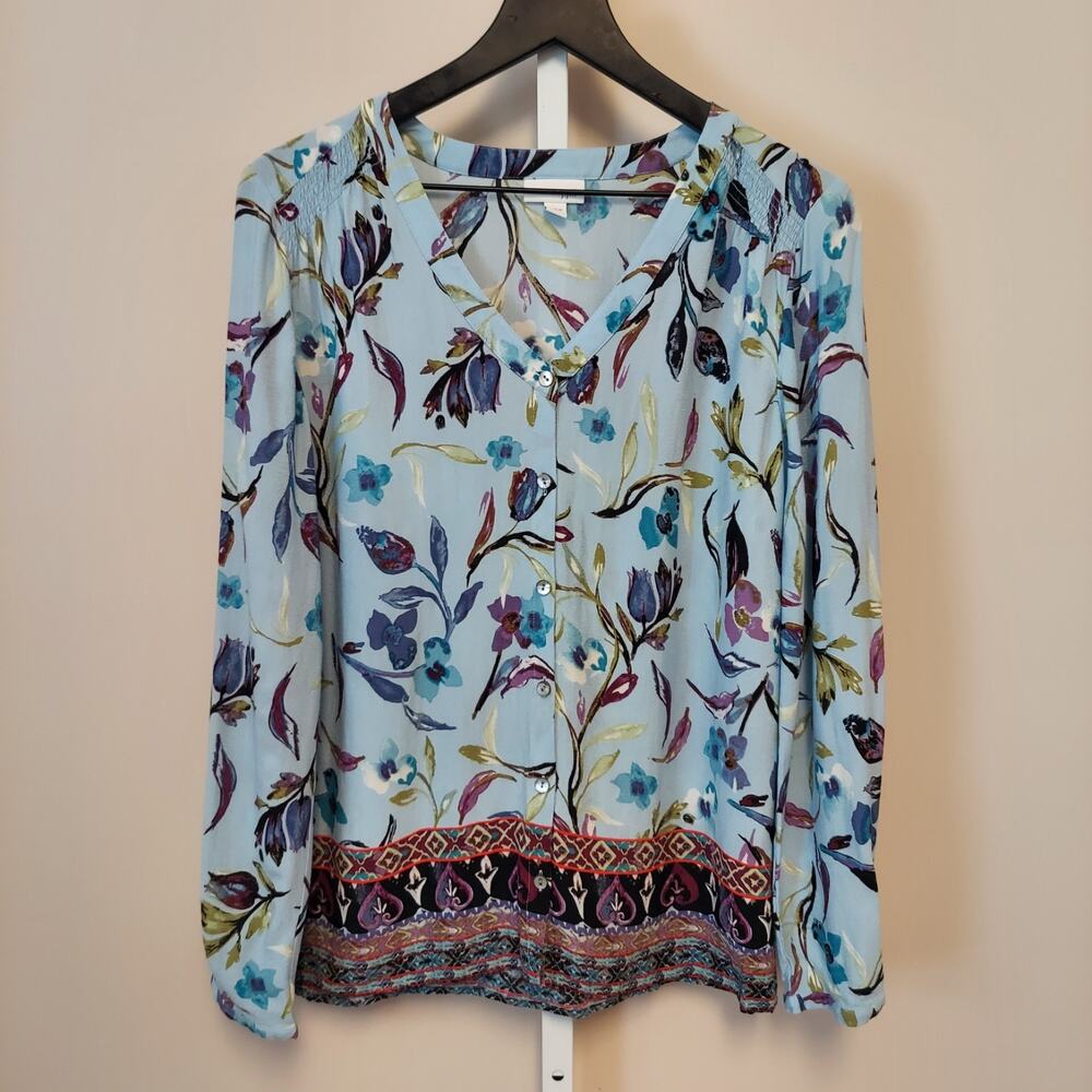 J.‎ Jill Floral Blouse Long Sleeve Button Watercolor Feminine Fairy Cottage Twee